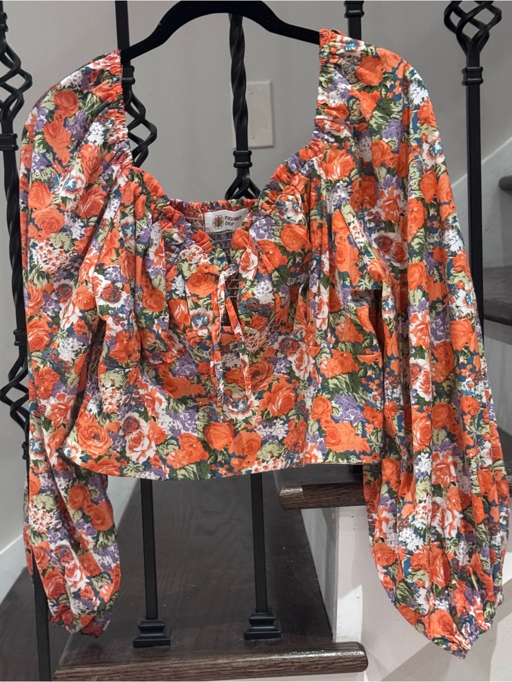 Floral Peasant Blouse in Orange and Purple